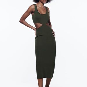 NWT - Zara Cut Out Knit Dress in Khaki
